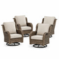 Gartenstühle 4er Set Drehsessel mit Armlehnen aus PE-Rattan und Stahl mit Polyesterkissen und rundem Drehgestell Taupebraun Beige Schwarz 68 x 78 x 93 cm