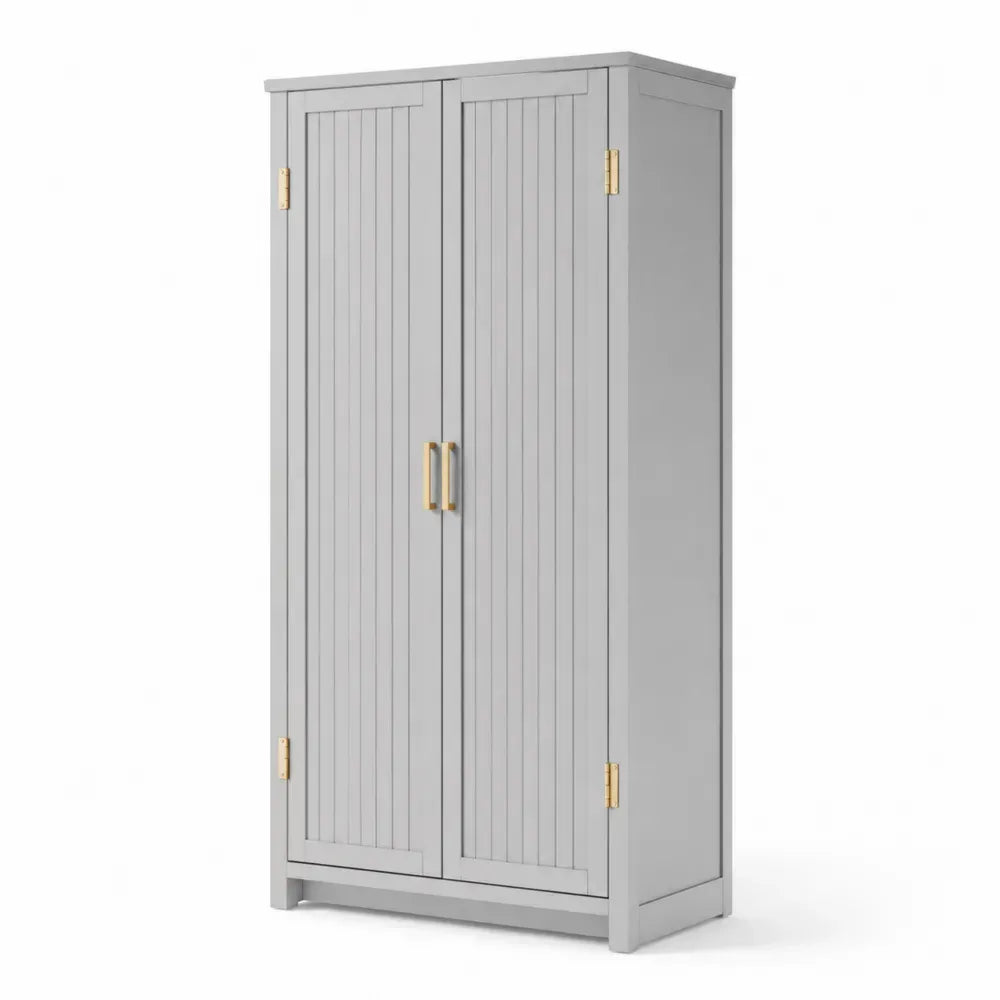 Aufbewahrungsschrank mit 2 Drehtüren MDF rechteckig Grau Goldfarben 90 x 40 x 160 cm