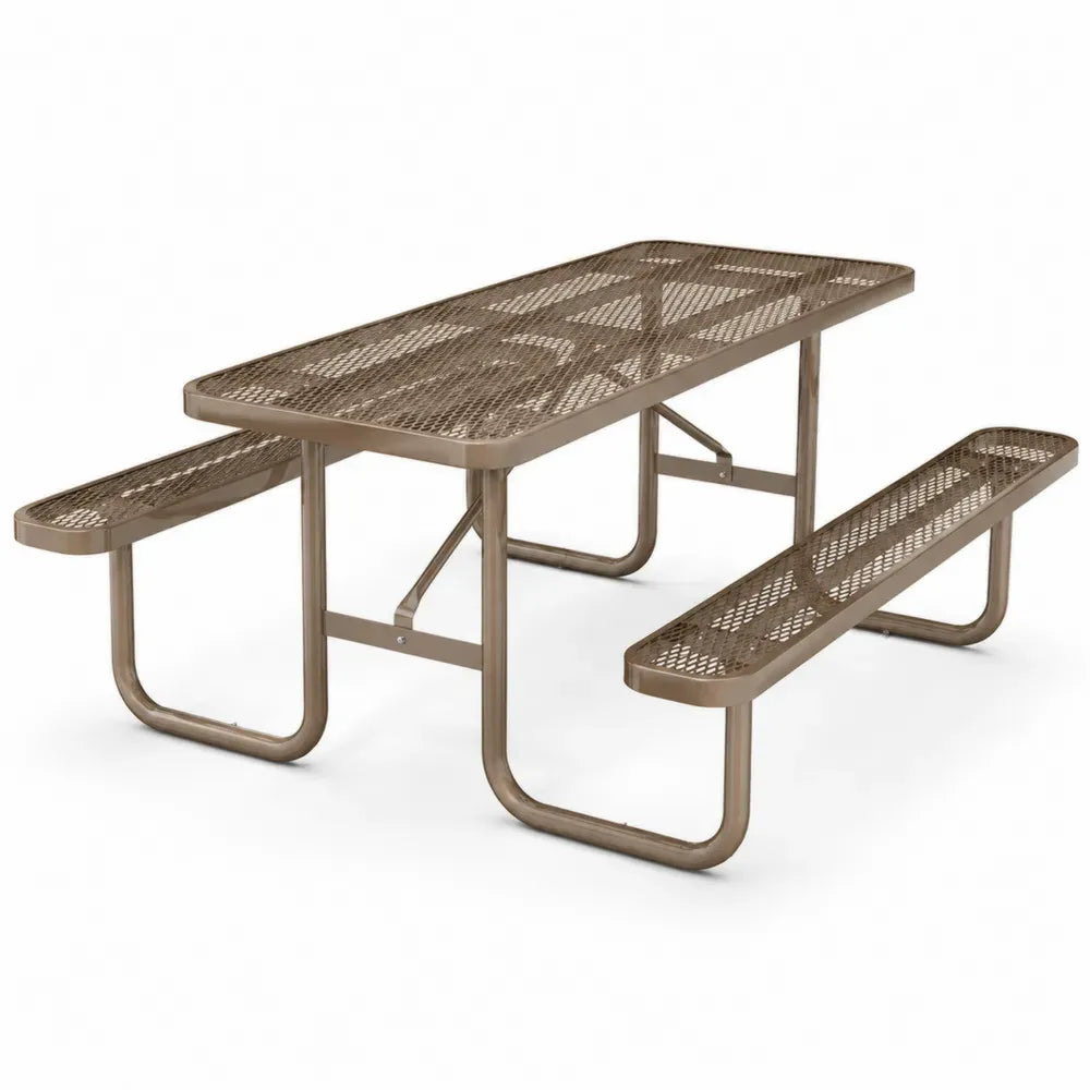 Picknicktisch Set rechteckig pulverbeschichteter Stahl mit 2 Bänken Streckmetall taupe silberfarben 183 x 150 x 74 cm