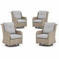 Gartenstuhl 4er Set Drehsessel 68 x 75 x 92 cm PE Rattan Stahl mit Polyesterkissen Naturbeige Grau Schwarz