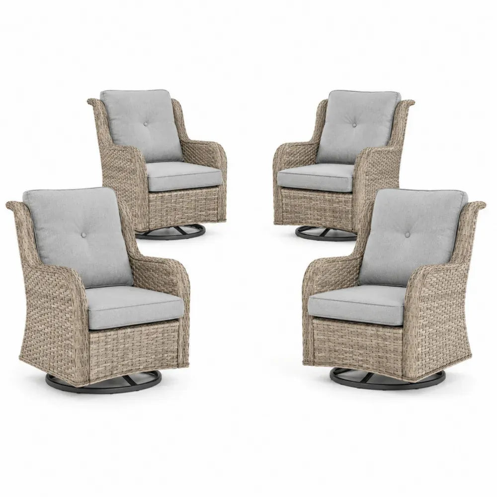 Gartenstuhl 4er Set Drehsessel 68 x 75 x 92 cm PE Rattan Stahl mit Polyesterkissen Naturbeige Grau Schwarz