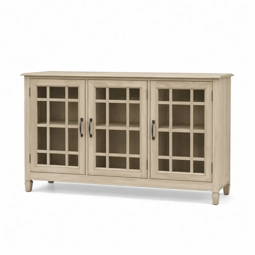 Aufbewahrungsschrank mit 3 Glastüren 145 x 40 x 86 cm MDF gehärtetes Glas rechteckig naturholz schwarz