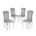 Esszimmerstühle 4er Set Polsterstühle 44 x 58 x 100 cm Polyestersamt verchromter Stahl rechteckige Sitzfläche grau silber