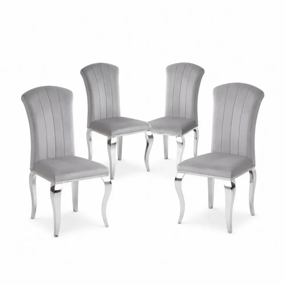 Esszimmerstühle 4er Set Polsterstühle 44 x 58 x 100 cm Polyestersamt verchromter Stahl rechteckige Sitzfläche grau silber