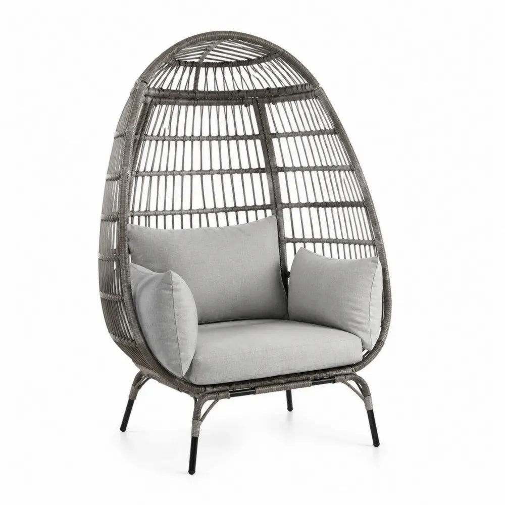 Gartensessel Loungesessel mit Kissen 100 x 90 x 150 cm PE-Rattan pulverbeschichteter Stahl eiförmig Grau Hellgrau Schwarz