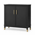 Aufbewahrungsschrank rechteckig MDF mit 2 Drehtüren schwarz goldfarben 90 x 40 x 90 cm