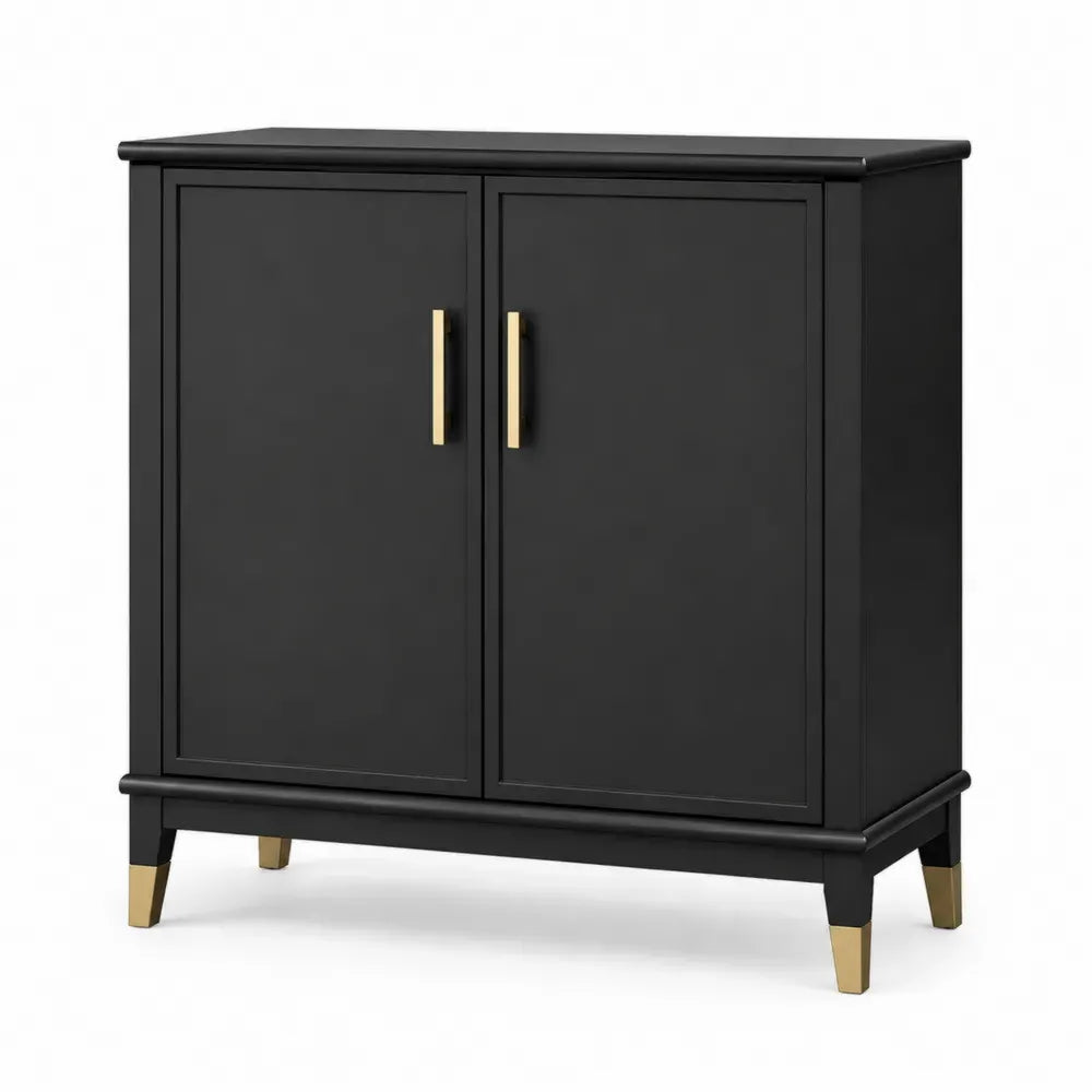 Aufbewahrungsschrank rechteckig MDF mit 2 Drehtüren schwarz goldfarben 90 x 40 x 90 cm