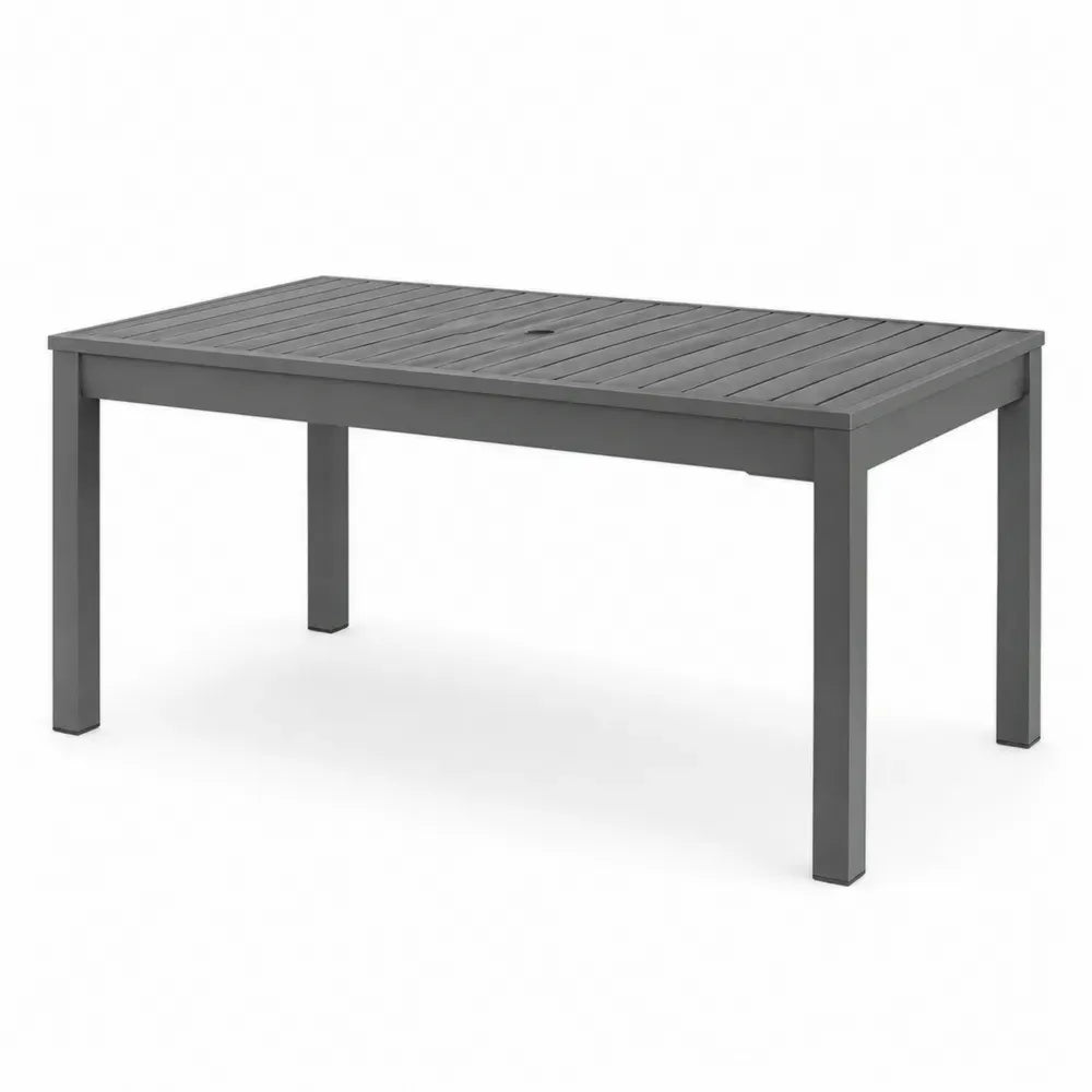 Gartentisch rechteckig 180 x 90 x 75 cm pulverbeschichtetes Aluminium mit Lamellenplatte und Schirmloch Anthrazit