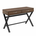 Schreibtisch mit 2 Schubladen rechteckig MDF Walnussdekor Stahlgestell Schwarz Braun Silber 120 x 50 x 76 cm