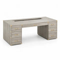 Schreibtisch mit 7 Schubladen und Kabelöffnung 180 x 80 x 76 cm Spanplatte MDF rechteckig Grau Eiche goldfarben schwarz