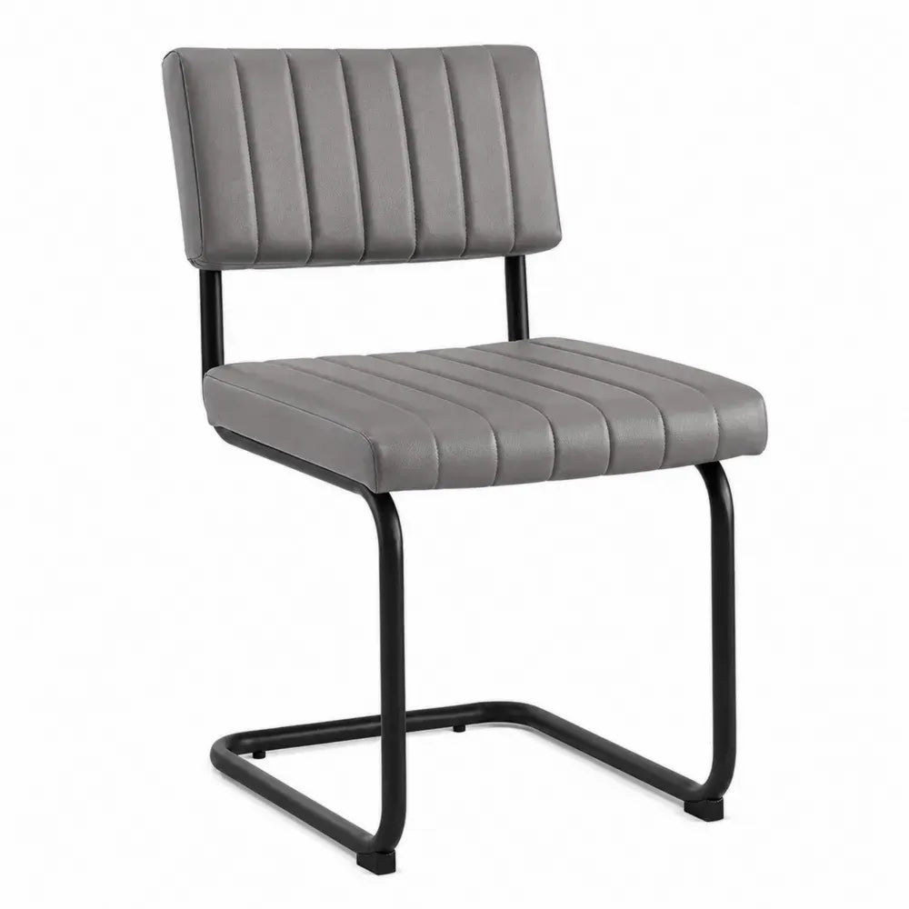 Esszimmerstuhl Freischwinger Polsterstuhl 48 x 55 x 84 cm PU Kunstleder Stahlrohr rechteckige Sitzfläche grau schwarz