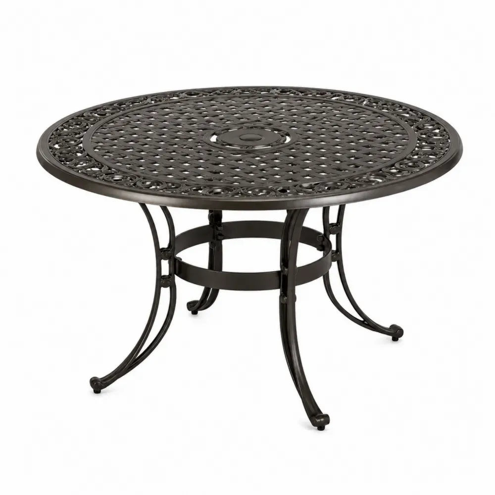 Runder Gartentisch mit Schirmloch Aluminiumguss pulverbeschichtet Dunkelbronze Ø 106 x 74 cm