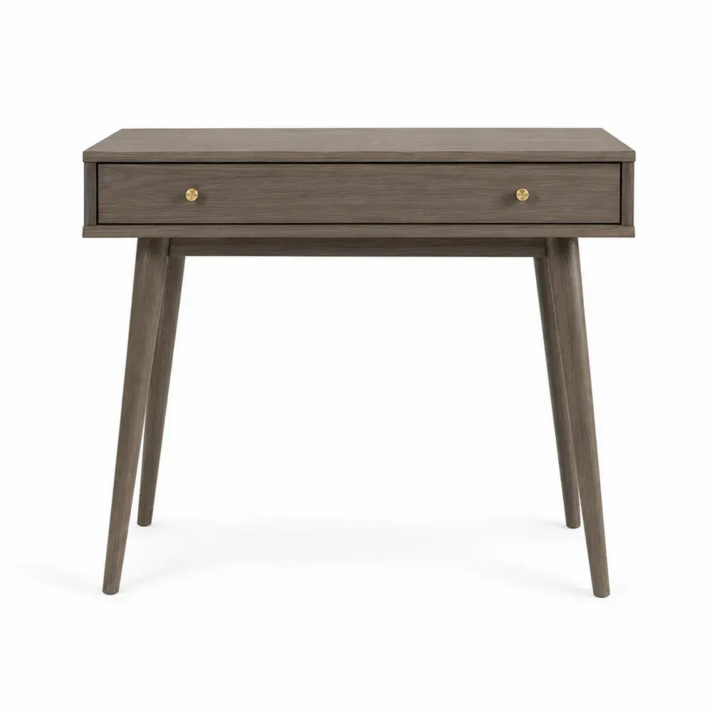 Schreibtisch mit 1 Schublade 100 x 50 x 76 cm MDF Melamin Kautschukholz rechteckig graubraun goldfarben