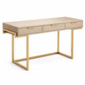 Schreibtisch mit 3 Schubladen rechteckig MDF Eiche hell Stahlrahmen Goldfarben 120 x 50 x 76 cm